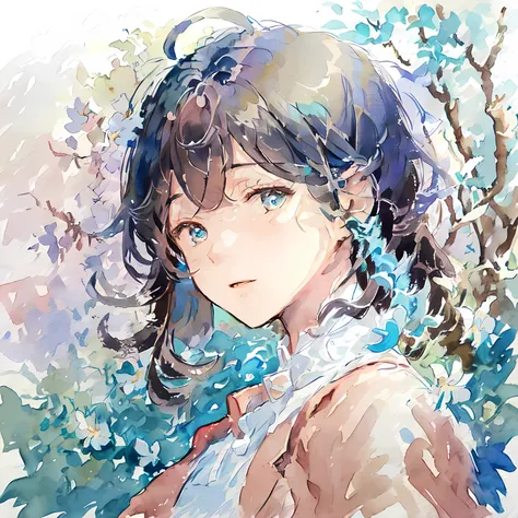 (best quality),(masterpiece:1.2), (colorful:0.9), (ink splashing),(color splashing),((watercolor)), clear sharp focus, model shot,
(portrait goddess of spring:1.5), cute expression,elegant blue colored hair, beautyfull detailed face and eyes, elegant goddess clothing, spring forest background,
colorwater  <lora:Colorwater_v4:1>