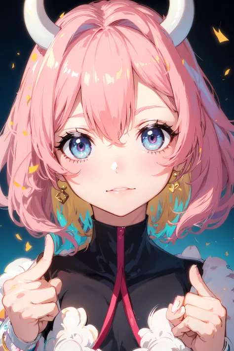 1girl, cute, pastel pink hair, (pastel rainbow eye:0.9) (colorful:0.7) succubus, (masterpiece, best quality, volumetric lighting, dynamic pose, detailed face) (perfect details) (perfect eyes) ultra_detailed, perfect composition, BREAK, hires, 8k, HD, (female focus:1.4), (Five fingers each),
