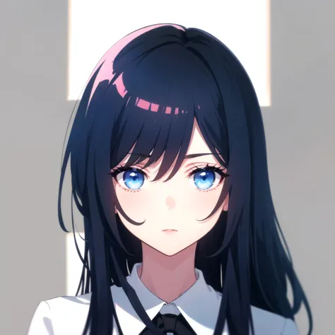 (masterpiece, best quality), ((1girl, (mature)), (dark blue hair, long hair, straight hair, beautiful hair), (blue eyes, beautiful eyes, eye highlights, sharp eyes)), (simplier background, dark background), (highres, chromatic aberration),