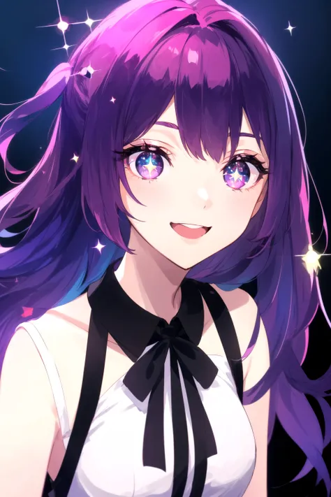 (masterpiece, best quality), ((1girl, (mature)), (dark magenta hair, long hair, straight hair, beautiful hair), (magenta eyes, +_+, symbol-shaped_pupils, sparkling_eyes, beautiful eyes, eye highlights, sharp eyes), (looking at the viewer, smile)), (simplier background, dark background), (highres, chromatic aberration), (<lora:yike:0.7>),