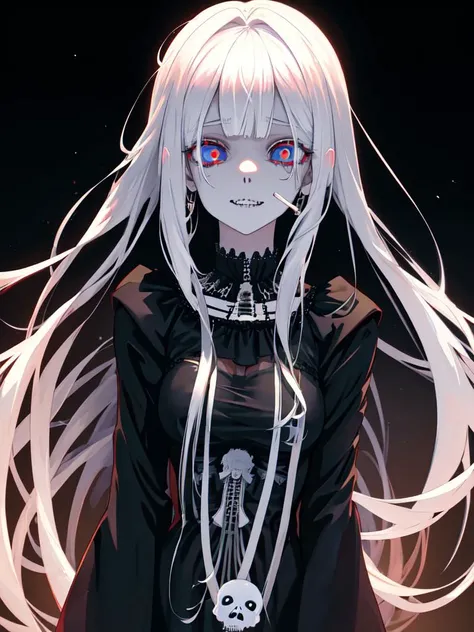 8K, masterpiece, best quality, high quality, wallpaper, 1girl, (full body: 1.2), (bone: 0.8), (skeleton: 0.8), <lora:XRay_01: 0.8>, white hair, beautiful face, (thin smile: 0.8), big round eyes, beautiful eyes, weak, zombie