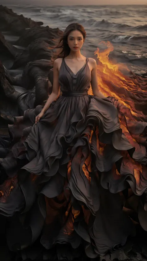 (8k, RAW photo, best quality,masterpiece:1.2),(realistic, photo-realistic:1.37),
1girl,long legs, full body,lava dress,simple background,ocean,
 <lora:lavadress2:1> <lora:dressart_SDLife_Chiasedamme_v1.0:0.6>