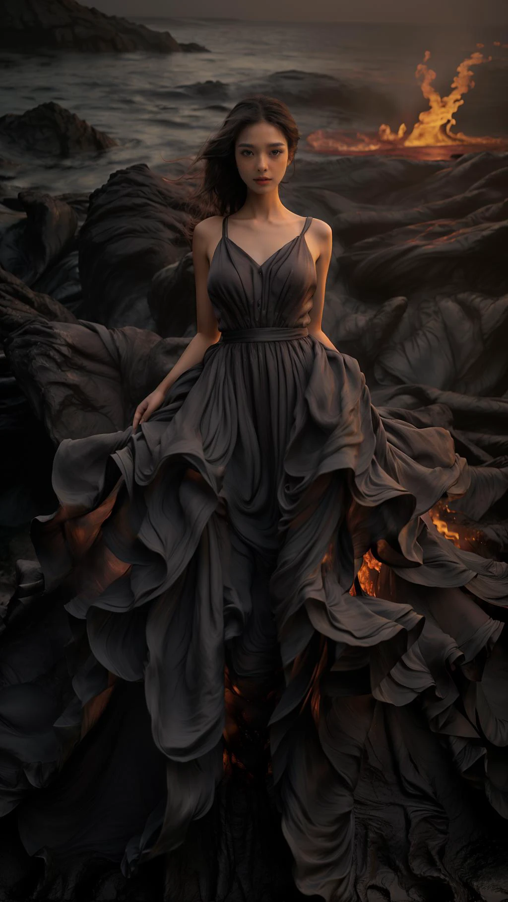 (8k, RAW photo, best quality,masterpiece:1.2),(realistic, photo-realistic:1.37),
1girl,long legs, full body,lava dress,simple background,ocean,
<lora:lavadress2:1> <lora:dressart_SDLife_Chiasedamme_v1.0:0.6>