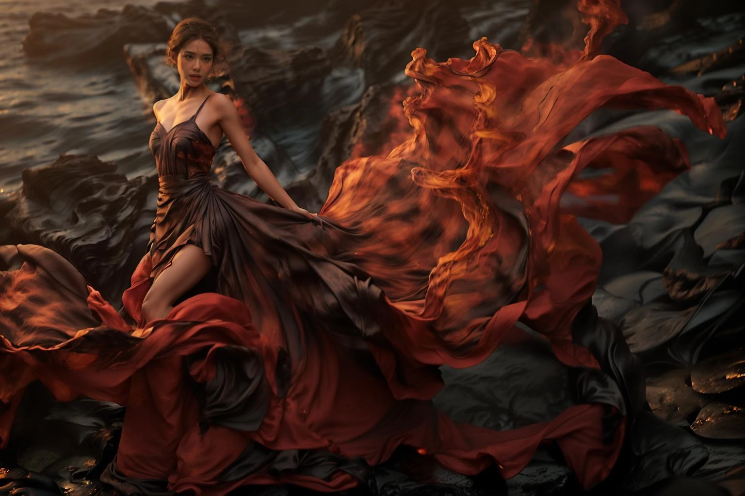 (8k, RAW photo, best quality,masterpiece:1.2),(realistic, photo-realistic:1.37),
1girl,long legs, full body,lava dress,simple background,ocean,
<lora:lavadress2:1> <lora:dressart_SDLife_Chiasedamme_v1.0:0.6> <lora:add_detail:0.3> <lora:more_details:0.3>