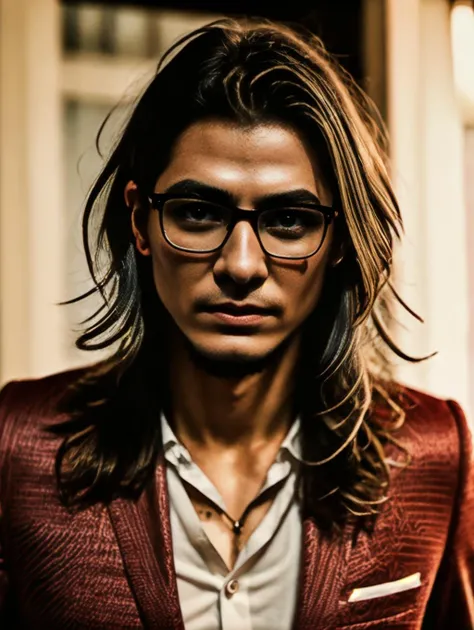 breathtaking <lora:MilfredV1:1> milfredv1, a man wearing a red suit, in a luxurious hostel, <lora:epiCRealismHelper:0.8>, masterpiece, award-winning, professional, highly detailed, RAW candid cinema, 16mm, color graded portra 400 film, remarkable color, ultra realistic, textured skin, remarkable detailed pupils, realistic dull skin noise, visible skin detail, skin fuzz, dry skin, shot with cinematic camera