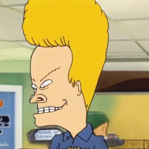 (upper body shot), Beavis, pompadour blonde, grin, stupid dumbass, fast food uniform, <lora:add_detail:1>, <lora:Beavis_and_Butthead-000014:1>