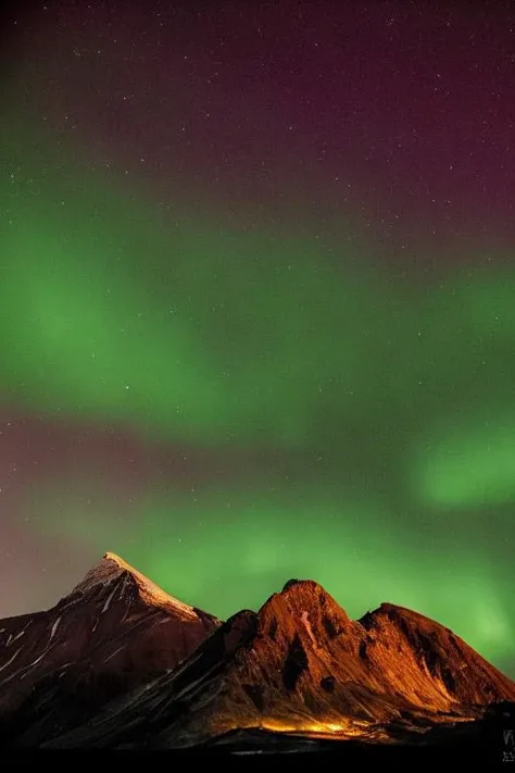A mountain at night, aurora borealis, night time, sky, stars
