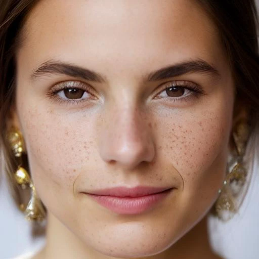 Main subject: A close-up portrait of a French girl , The subject has a fair complexion with subtle details like freckles/wrinkles/blemishes for added realism. They are dressed in gucci which complements their personality. The expression on their face is excited, and they are looking directly into the camera, high detail, high realistic