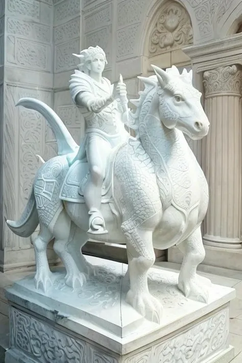 photo of a dragon, a dragon as a (white_statue,stone_statue:1.3), wearing armor, on a pedestal, modelshoot style, photo of the most beautiful artwork in the world, High Detail, Sharp focus,in the middle of a square, full body, (closeup), <lora:stone_statue:0.5>