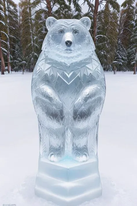 photo of a bear, a bear as a (made_of_ice:1.3), on a pedestal, modelshoot style, photo of the most beautiful artwork in the world, High Detail, Sharp focus,(((in the snow))), full body, (closeup), <lora:made_of_ice:0.6>, <lora:betterCuteAsian03:0.3>,