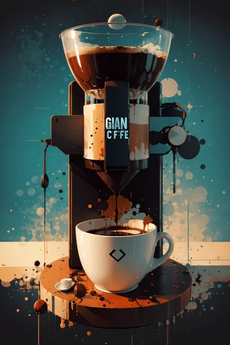 <lora:Sy3:0.9> close up giant coffe machine in the style of blue and red sy3