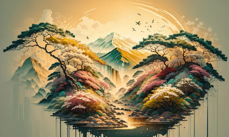 wallpaper, background, masterpeice, outdoors, flowers, sy3, lqdgod <lora:Sy3:0.5> <lora:ink-0.1-3-b28-bf16-D128-A1-1-ep64-768-DAdaptation-cosine:1> <lyco:Lqg:1>