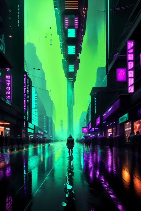 ( ((Tech noir rainstorm, torrents of data rain falling from the virtual sky, neon reflections shimmering on wet asphalt.,))  Shadowy a photo Wildlife of a Quantum anomaly Cosmic energy , Android sanctuary ,  Marketplace, Cafe, Square, Architecture , Edgy , Techno-dazzle , Neural interface , Holo-archive ,) sci-fi_max