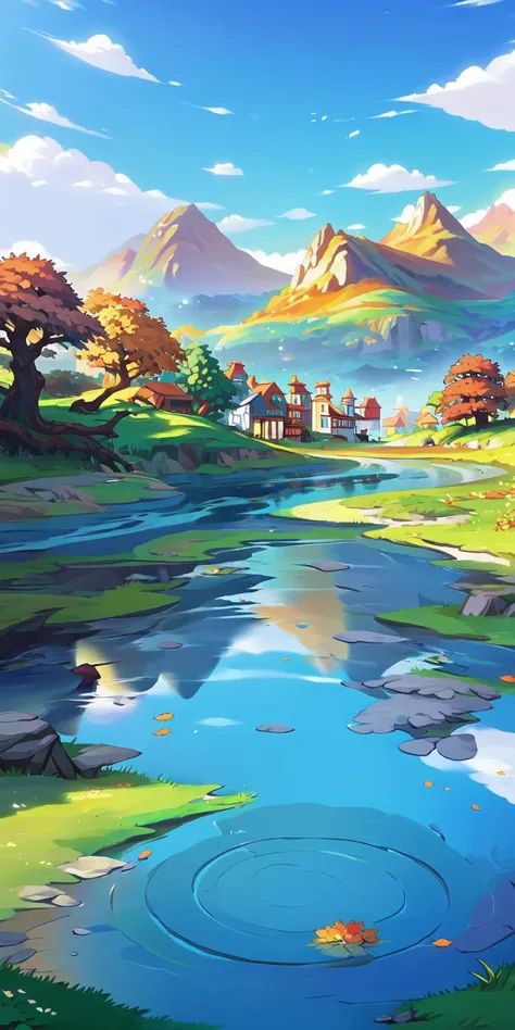 <lora:game dipan_20231028105647:0.9>,
scenery, no humans, sky, cloud, outdoors, mountain, nature, day, tree, blue sky, forest, signature, autumn leaves, landscape, mountainous horizon, lake, reflection, autumn, cloudy sky, water