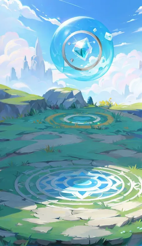 dipan,no humans, sky, scenery, outdoors, cloud, day, blue sky, crystal, grass, magic circleï¼center composition<lora:game dipan_20231028105647:0.7>, (illustration:1.0), masterpiece, best quality,