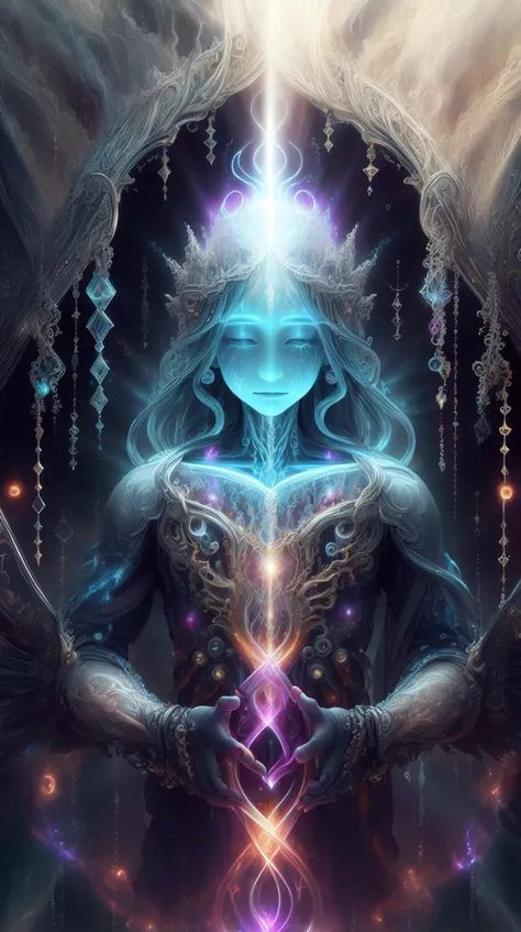 <lora:ScienceDNAStyle:1>ScienceDNAStyle (style-swirlmagic:0.9), portrait, looking at viewer, solo, upper body, detailed background, close up, shining (<lora:VampiricTech:0.6>, vamptech theme:1.1), divine deity of the skies, sunshine, flying, birds, rainbow, clouds in background, majestic divine atmosphere, bright light, holy aura, bloom, halo above head, divine light, white clothes, silver embroidery,filigree, relaxed composure, ray of light,, (Masterpiece:1.3) (best quality:1.2) (high quality:1.1)