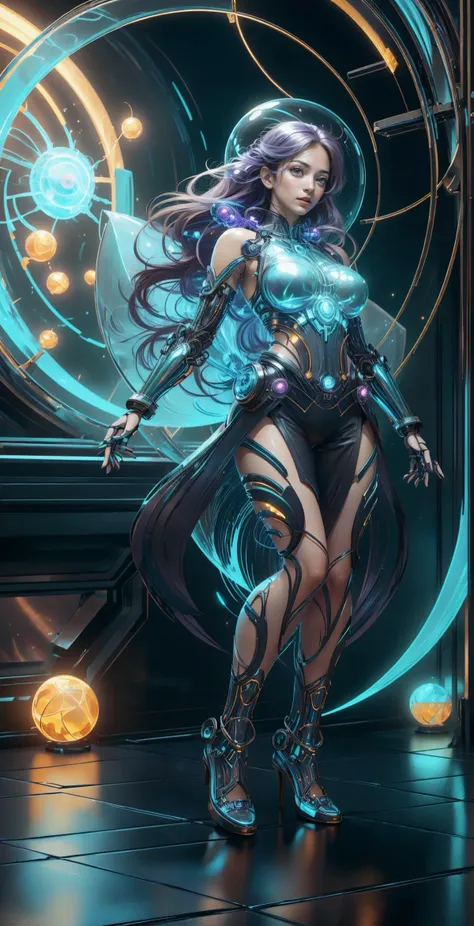(Full body shot:1.4), 1girl, 22 years old, (glass clothes:1.4), large breasts, long black hair, red eyes, <lora:breastsizeslideroffset:0.3>, <lora:PerfectFullBreasts-fCV3.5:0.3>, breasts, EPKr1st1nKr3uk, <lora:ScienceDNAStyle:1>, ScienceDNAStyle, <lora:luminous body:1>, (covered nipples:1.5), ((strappy heels:1.2)), (science fiction:1.5), (Dynamic pose), 
perfect lighting, (masterpiece:1), (best_quality:1), ultra high res, 4K, ultra-detailed, photography, 8K, HDR, highres, (absurdres:1.2), (bokeh:1.2), professional photograph, <lora:PlasmaTech:1>,  plasmatech, scifi, plasma filaments, glass, purple hues,