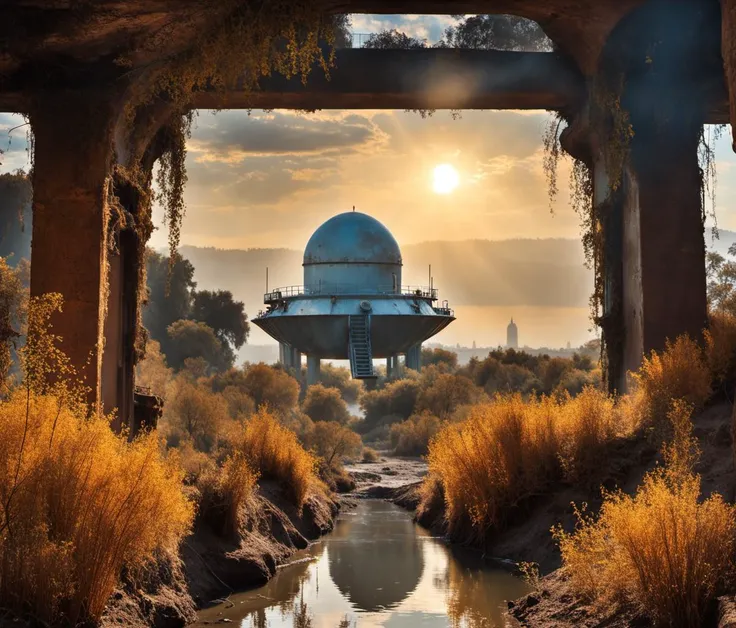 cinematic film still breathtaking scifi, (1 man portrait fullbody adventurous explorer,:1.3) looking at epic mars desert planetary metal fortress base, weary dusty blue spacesuit style overall, stains, BREAK hydraulic vault gates, huge rusty corroded eroded fuel pipes leaking murky slimy fluid, dusty cables, architecture overcome with fungi, toxic water pond, overgrown blue vines, grit, old weary texture,(yellow cloudy sky:1.2), mist
<lora:Overgrown-SDXL-b:0.7> <lora:BarnumAtelier-SDXLa:0.5> <lora:Grit-SDXL:1> <lora:Cloudify-SDXL:0.1> dim light sunset, (in background spaceship landing:1.1) . award-winning, professional, highly detailed . shallow depth of field, vignette, highly detailed, high budget Hollywood movie, bokeh, cinemascope, moody, epic, gorgeous, film grain, grainy