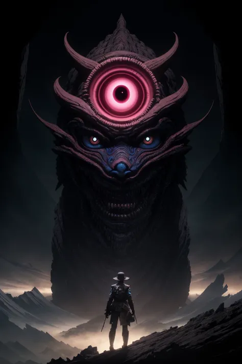 eldmeisterog An all seeing eye standing on a distant planet, digital illustration, artstation, intricate, highly detailed, smooth, vibrant colors, sharp focus, action pose, art by ruan jia and mandy jurgens and artgerm and wayne barlowe and greg rutkowski and zdislav beksinski, 8k, 4k, (highres:1.1), best quality;