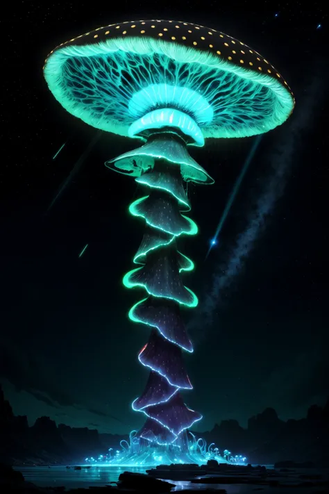 giant neon bioluminescent space shroom crab between the galaxies,, 8k, 4k, (highres:1.1), best quality;, , by Andrew McCarthy, Navaneeth Unnikrishnan, Manuel Dietrich, photo realistic, 8 k, cinematic lighting, hd, atmospheric, hyperdetailed, trending on artstation, deviantart, photography, glow effect