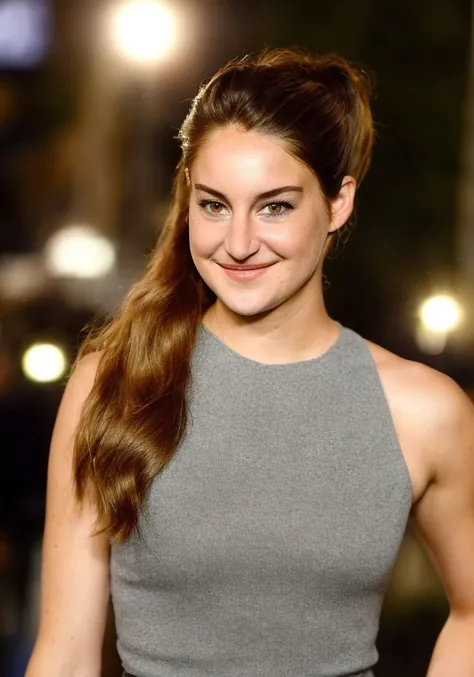 shailene woodley, (sharp focus:1.2), photo, attractive young woman, (beautiful face:1.1), detailed eyes, luscious lips, (natural makeup:1.2), (fit body:1.2), (red hair:1.2), wearing (miniskirt:1.2) on a (busy street corner:1.2) at (night:1.2). (city lighting:1.2), depth of field, bokeh, 4K, HDR. by (Garry Winogrand:1.2|Bruce Gilden:1.1)