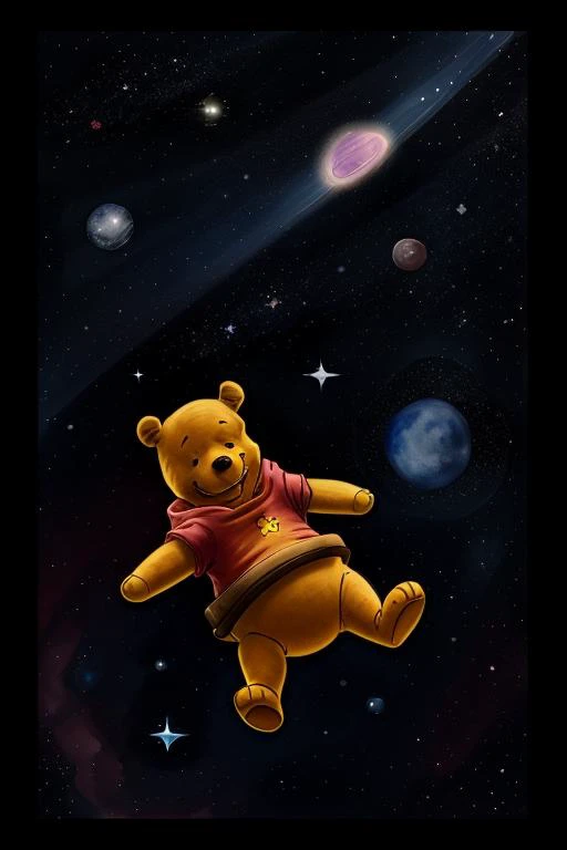 INIT_PROMPT Winnie the Pooh sleeping in space, watercolors by 5 . C++ARAVAGGIO_endprompt