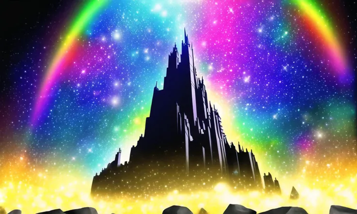 best quality, masterpiece, Gothic alchemy, Movie Poster, dot painting,rainbows, dynamic background, ROCKS, GEMS, STONES, Magical Girl