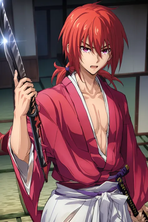 SamuraiXQuiron man,
solo, long hair, looking at viewer, skirt, 1boy, holding, closed mouth, purple eyes, ponytail, weapon, male focus, red hair, japanese clothes, sword, kimono, holding weapon, scar, holding sword, katana, hakama, scar on face, sheathed, red kimono, samurai, ready to draw,
<lora:quiron_SamuraiX_v1_Lora:1>