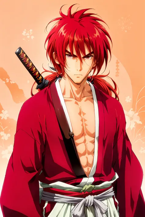 SamuraiXQuiron man,
solo, long hair, 1boy, ponytail, male focus, red hair, japanese clothes, kimono, scar, katana, sheath, scar on face, samurai,
<lora:quiron_SamuraiX_v1_Lora:0.77>