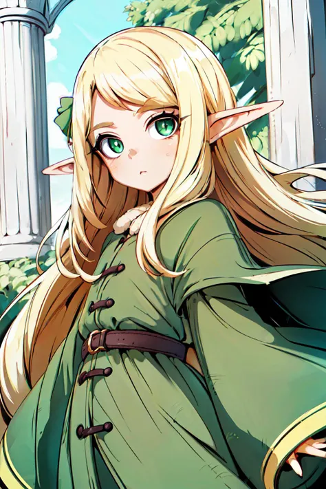 (8k, masterpiece, best quality, ultra-detailed),
1girl, solo,
cute, kawaii, cute face, , very big eyes, Aesthetic Anime Eyes, small face, (blonde hair), longhair, bangs, sidelocks ,
elf, pointy ears, summoner,
(green eyes), green cloth,
looking at viewer,
<lyco:Gin_Moku:1.0>