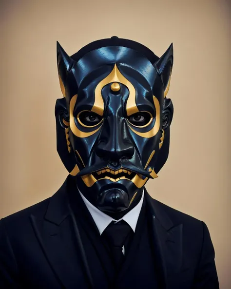 ritual mask , a man with a mustache and a suit , <lora:Ritual_Mask_SD15:0.75>