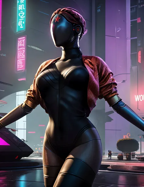 a woman in night city, (Cyberpunk), futuristic, neon, urban, dystopian <lora:Twins:1>