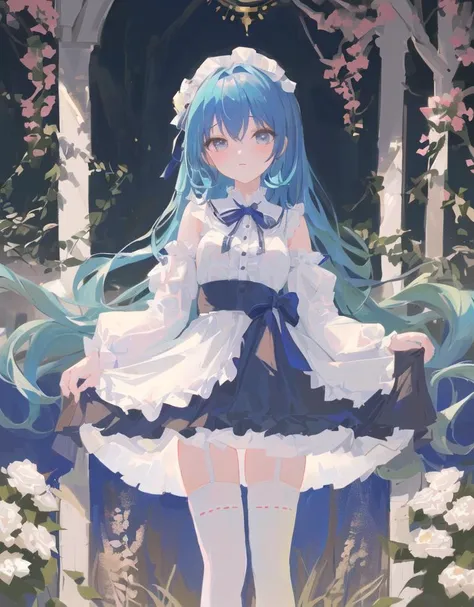 chinadress,standing,medium_breasts,white_thighhighs, {best quality}, {{masterpiece}}, {highres}, {an extremely delicate and beautiful}, original, extremely detailed wallpaper,1girl,{COLORFUL},{VIVID COLORS},{VIVID},{flat color}