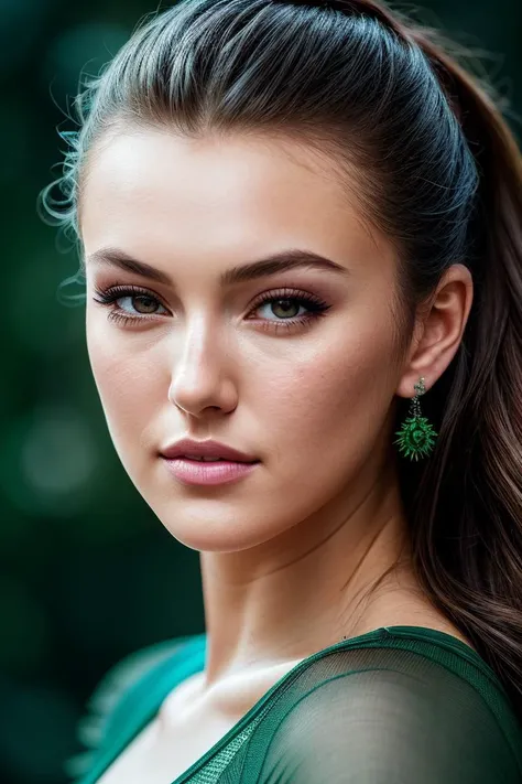 (best quality,highres,masterpiece:1.2),ultra-detailed,(realistic,photorealistic,photo-realistic:1.37),portraits,vivid colors,beautiful detailed eyes,beautiful detailed lips,elegant pose,dark green sweater,cream cargo pants,long black hair,cute ponytail,soft lips,blushing intensely,smiling, seductive gaze,medium chest,perfect body,shadows and highlights,vibrant lighting