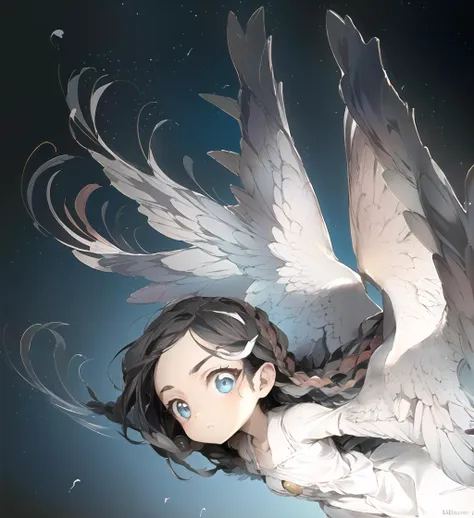 <lyco:[LoHa] Seraphim Concept:1.0>, Seraphim,
(top-down bottom-up:1.2),
black hair, 
white robe, 
expressionless, looking at another,
(flying:1.2),
(dawn, night),
masterpiece, best quality, ultra-detailed,
1girl, solo,
kawaii, cute, very big eyes, Aesthetic Anime Eyes, small face,
close-up,