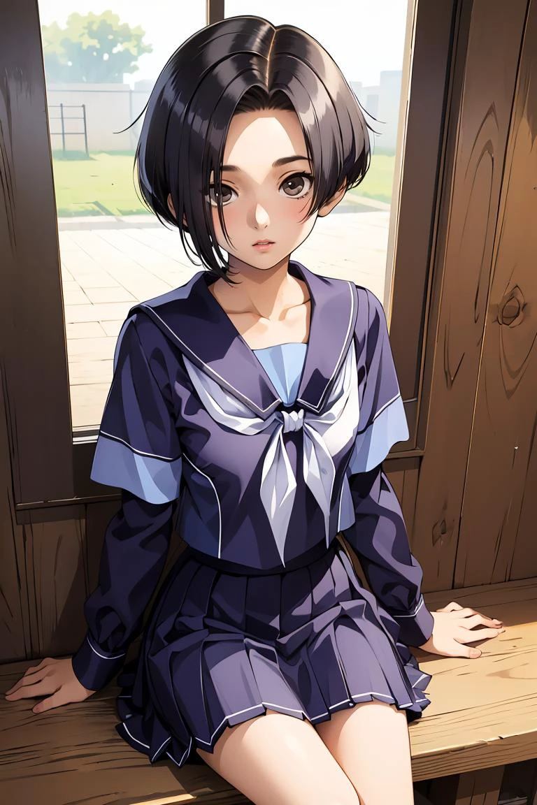 (masterpiece, best quality), 1girl, <lora:kobayakawa_rinko_v1:0.8> aarinko, short hair, black hair, bob cut, serafuku, sailor collar, blue neckerchief, white shirt, short sleeves, pleated skirt, blue skirt, aarinko, short hair, black hair, bob cut, serafuku, blue shirt, long sleeves, sailor collar, white neckerchief, pleated skirt, blue skirt