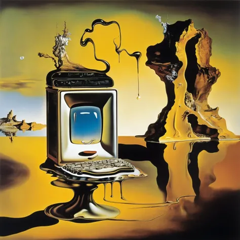 (a melting computer),melt liquid,Salvador Dali, <lora:d4lixl:0.35>,