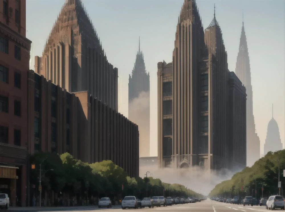 (masterpiece:1.3), (best quality:1.2), chiaroscuro, Unreal Engine, CGI render, Hyperdetailed, vivid colors, modern era photograph, ultra high quality model, 8k Ultra HD, perfect composition, beautiful detailed intricate insanely detailed octane render, soft natural volumetric cinematic perfect light, perfect depth of field shot, ray tracing, photometry, beautiful, metallic deep colors, subsurface scattering, ultra realistic, (photorealism:1.1), 8 k artistic photography, hyperdetailed, absurdly detailed, scenery, city, buildings, idealized American city, busy city center, parks and greenery areas, parks, plazas, modern era photograph, skyscrapers, art deco, monumental architecture,
(uploaded and trending on imgur, pixiv, furaffinity, pinterest, e621, inkbunny, tumblr, deviantart, artstation, ),
(in the style of and art by midjourney, greg rutkowski, raphael, Frank Lloyd Wright, James Gurney, Thomas Kinkade, ),
<lora:ArtDecoArchitecture-10:0.85>,