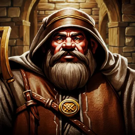 (dwarf:1.2), cleric, hood, dungeon, Disciples, Drawing, Illustration, <lora:Dark_Disciple:0.3>, masterpiece, high quality, 4k, half portrait,