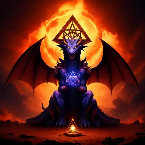 detailed dragon, darkness, fantasy, world, huge scenery, depth of field, black magic, pentagon, tetrahedron, pentacle, ritual, spectacular