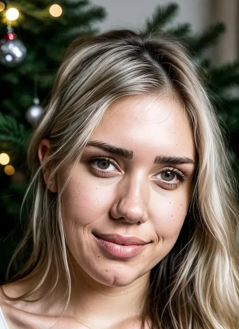 RAW photo of alanahpearce-ti, natural lighting, 8k uhd, dslr, high quality, film grain, Fujifilm XT3, <lora:add_detail:0.7>, by Guy Bourdin,  christmas theme