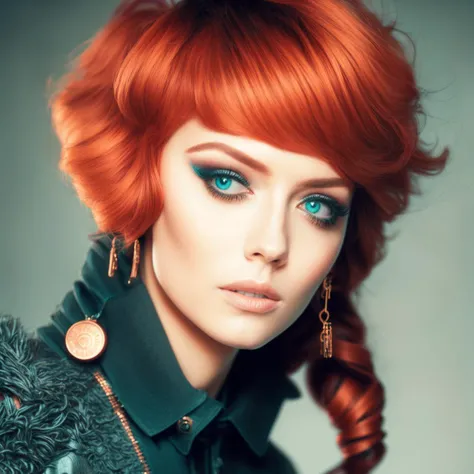 close-up photo of (SeventhHeaven:1) Charming Red Haired, conversation looking off screen, style by HyperDrive