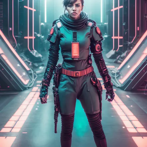 photo of (SeventhHeaven:1) Intimidating Cyber Soldier standing in sci fi Airship Control room, style by HyperDrive
