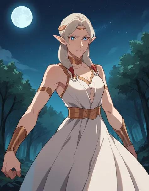 score_9, score_8_up, score_7_up, source_anime,
dotafymryn, <lora:dota-fymryn-ponyxl-lora-nochekaiser:1>,
fymryn, blue eyes, grey hair, pointy ears, elf,
long hair, choker, circlet, white dress, dress, gold trims,
outdoors, night, moon, starry sky, night sky, night, forest, nature,
looking at viewer, cowboy shot, dutch angle, fighting stance,