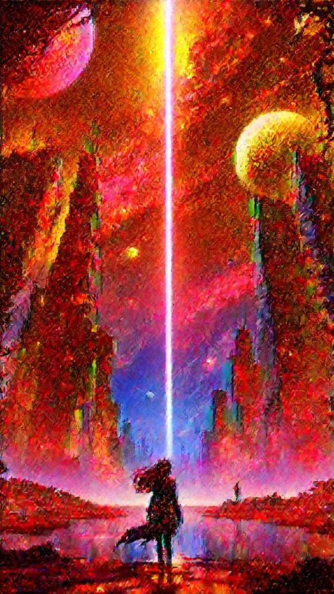 in top of city a beautiful sunset with stars and planets in the sky, concept art, inspired by Cyril Rolando, fractal thunder dan mumford, water everwhere fantasy, ultra hd anime wallpaper, very beautiful photo, purplish space in background, by Agnes Cecile, by André Masson, fine art, cinematic lighting, 8k concept art; ; trending on artstation; deep color; ink drawing; In Futuristic Ultra Detailed, fear Background, Highly Detailed Galaxy, Scale Like Skin, Daz 3d, Unity, Unreal Engine 5, Uhd Resolution, Sharp Focus, 8k, 12MP
