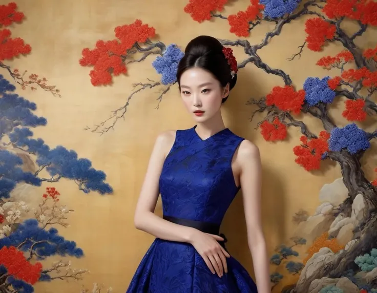 (masterpiece, best quality, hyper realistic, raw photo, photorealistic, intricately detailed), Erik Madigan Heck Style - Nihonga (Japanese traditional painting) and Tanzanite, <lora:Erik Madigan Heck Style:0.9>, (Virtual reality, Augmented reality:1.2), In an ancient ruin where light and shadow playfully intertwine, a teenage girl model adorned in fashion that blurs the line between modern and classic stands poised. Surrounding her, art birthed from nature's whim and human touch overflows, radiating a timeless beauty. Her flowing dress incorporates elements from various epochs of history. In the backdrop, a surreal landscape unfolds, where sunrise and sunset seem to occur simultaneously, blurring the boundaries between reality and fantasy. This entire scene captures a moment where epochs, cultures, and the elegance of both natural and man-made beauty converge in perfect harmony, model dressed by Kate Ker-Lane, Virgil Abloh, Ralph Lauren, Kees van Dongen, Modern minimalist wedding dress Model on her back, holding a flower or accessory above her, eyes focused on it, beautiful and breathtaking hairstyle, bunches hair, pinterest hairstyles, beauty, sensual, melancholy, delicate, fashionable, detailed beautiful face, perfect big eyes, modern, cinematic, dark, horror, surreal, dreamlike, atmospheric, moody, dramatic, complex, supernatural dimension, Inspired by Laurent Grasso, (dynamic angle:1.4), dynamic composition, film grain, <lora:add-detail-xl:0.5>, Exoplanetary Geology Laboratory, Soapstone stone, Incandescent Outdoor Lamps, In-Ground Well Lights, FujiFilm XT4, taken by Kassian Cephas,