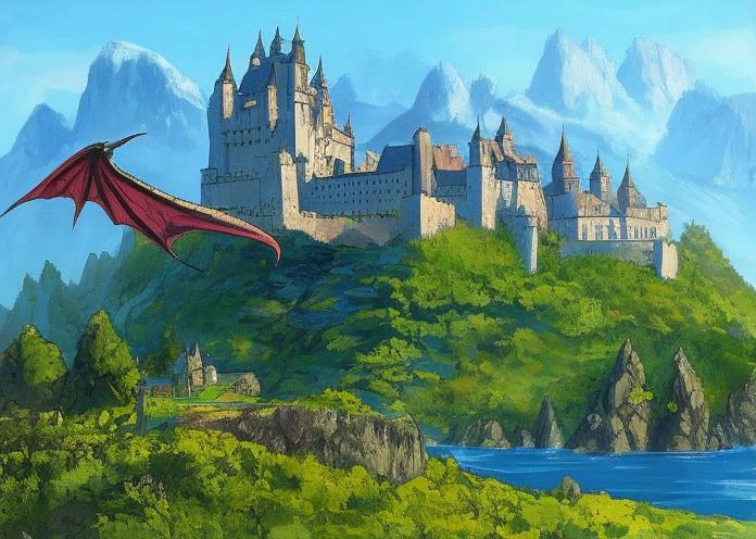 (dragon:1.1), castle on background
painting
<lora:dragons:1>