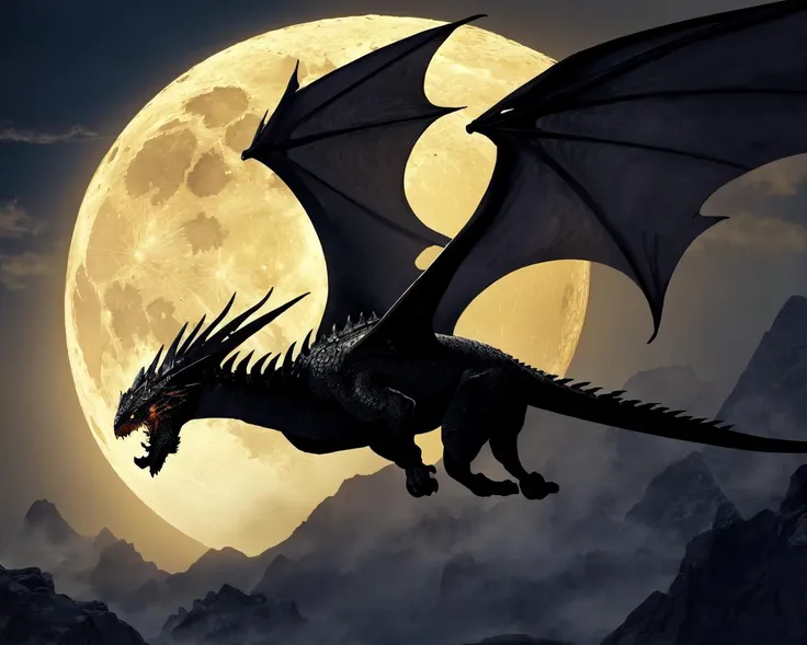 black dragon flying under the moon,
(masterpiece), best quality, highres, 4k, 8k, Detailed Illustration, intricate detail, cinematic lighting, amazing quality, amazing shading, soft lighting <lora:Classic Dragons:0.7>