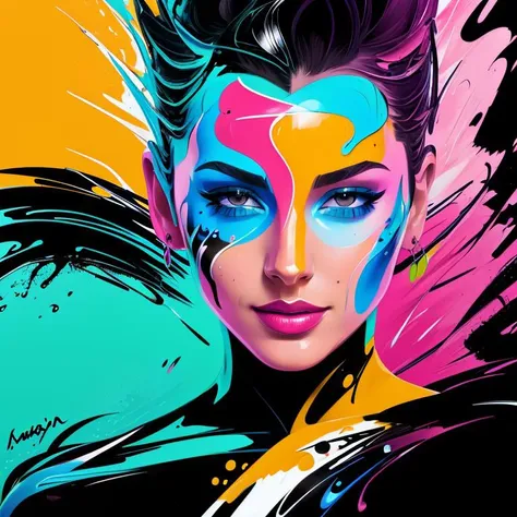 a style, a woman,<hypernet:Styltok:0.7> splash art, fruits, splash screen, oil painting, (gloss), tron style