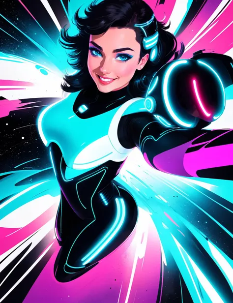 style, a girl, <hypernet:Styltok:0.8> a astronaut making extreme selfie in space, bird's eye view, from above, stars, smiling <lora:epi_noiseoffset2:0.7> sci-fi, tron style